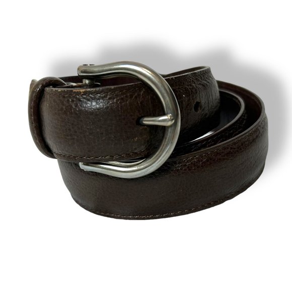 Women's Brown Coach Brand Leather Belt, 1" wide, Silver Tone Buckle, Small - Picture 1 of 6